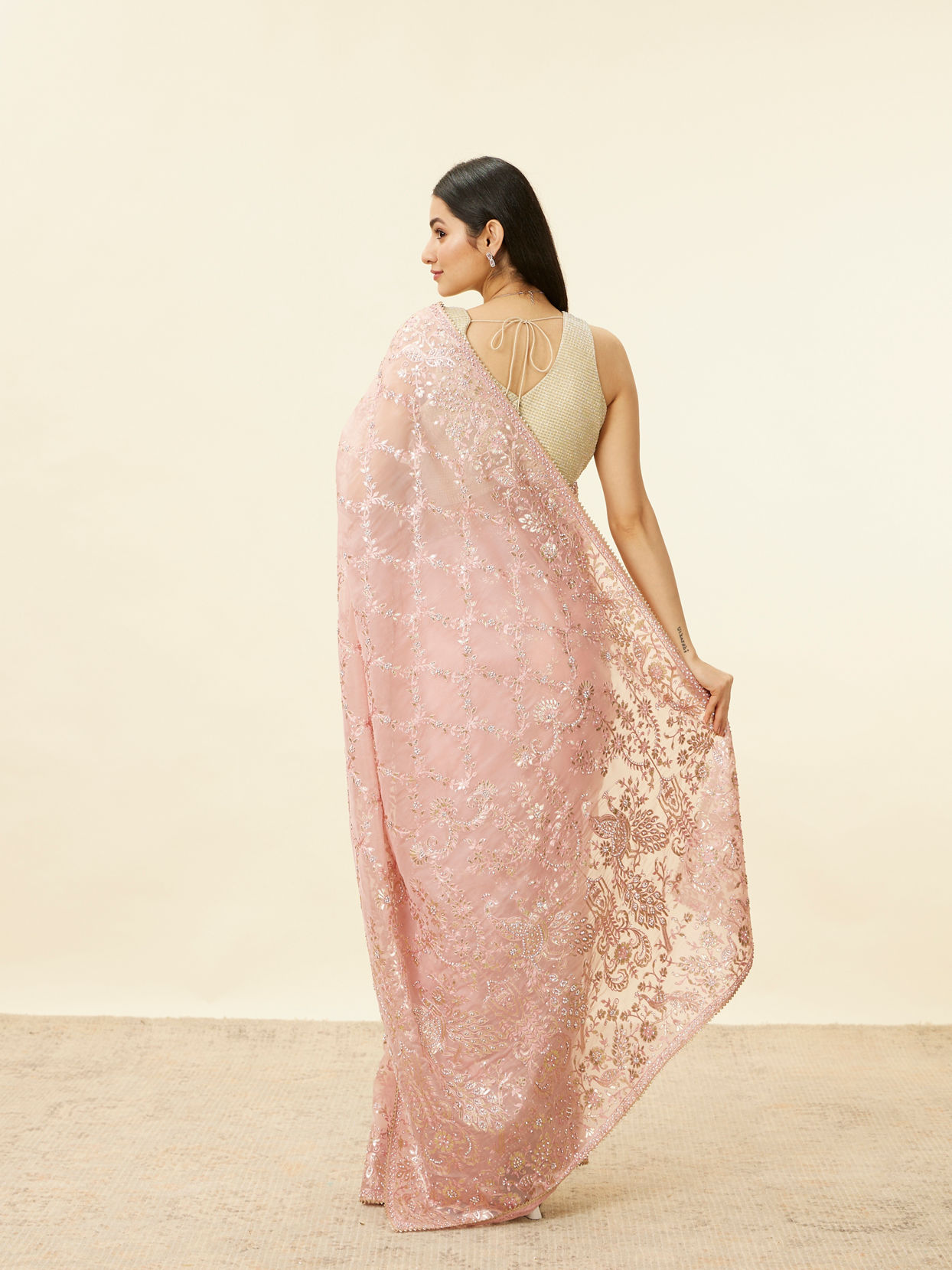 Soft Pink Bagh Embroidered Stone Work Saree image number 2